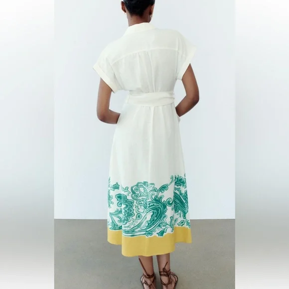 Zara GRECIAN PRINT SHIRT DRESS Size XS NWT - Picture 6 of 12